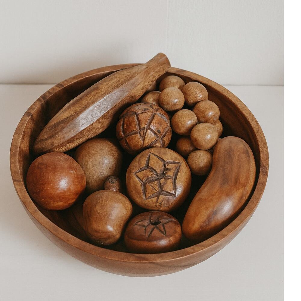 60's VTG Set of MCM Wooden Fruit Set of 11 Monkey Pod